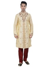 Ethnic Indian Gold Design Kurta Sherwani for Men 2pc Suit - Worldwide Postage
