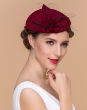 Womens Socialite Flower Black Pearl Wool Felt Fascinator Pillbox Tilt Hat A044