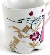 German Think of me. Demitasse Cup Signed Footed Floral Teacup Espresso Tea  