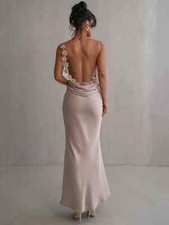 Floral Draped Backless Long Dress for Women Sleeveless Party Dress Elegant