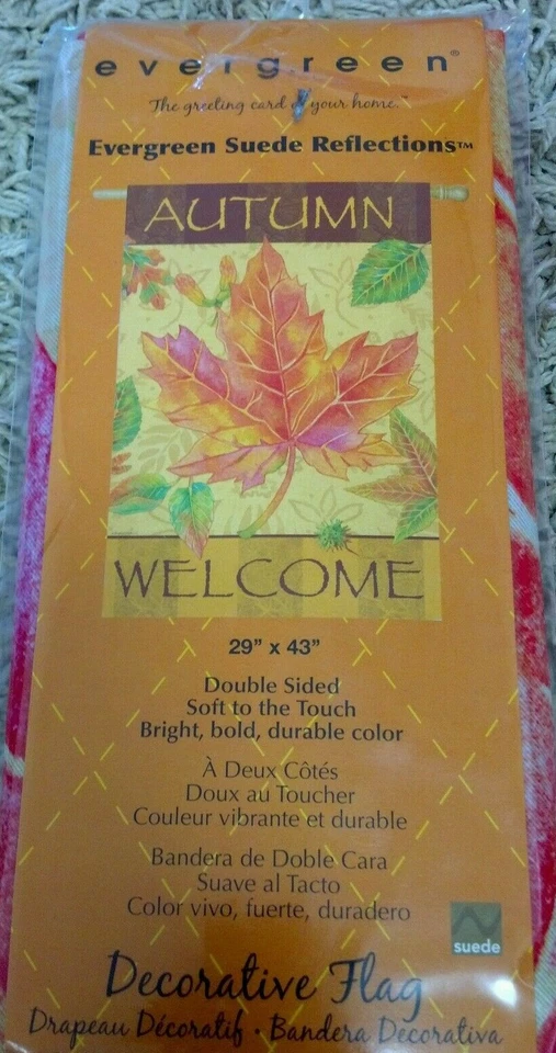 NUEVO Evergreen Gamuza Reflejos BIENVENIDO OTOÑO Doble Cara Otoño Bandera 29x43 RARO Foto 2 de 4