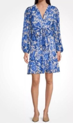 NWT Alex Marie Blue Floral Simone Cobalt Long Sleeve Tier Dress $178 A Line 20W