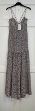 ZARA ABITO LUNGO CON STAMPA FLOREALE MULTICOLORE CON CINTURINI SOTTILI CON DETTAGLIO SMOCK TAGLIA M