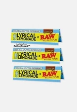 New! THREE Packs of LYRICAL LEMONADE X RAW KING SIZE ROLLING PAPERS ORGANIC HEMP