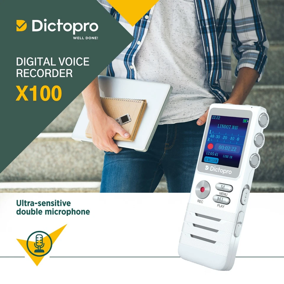 DICTOPRO X100 Digital Voice Activated Recorder Portable Mini Dictaphone 8GB - Image 4 of 4