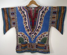 Vintage 70s African Dashiki Top Multicolor Cotton Boho Tribal Ethnic Medium