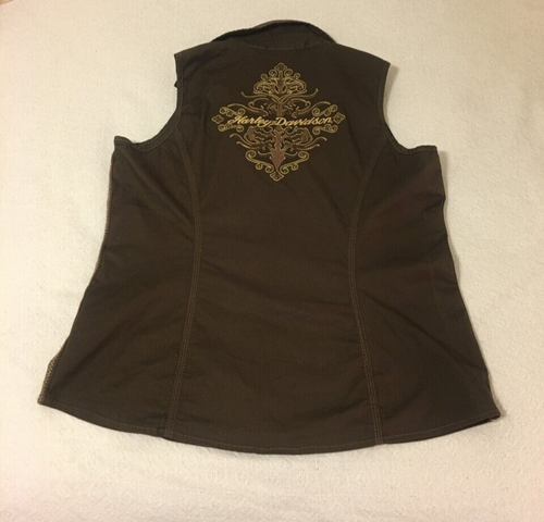 Harley Davidson Brown Zip Up Vest Embroidered Back Women's Size XL NEW WITH TAGS - Picture 5 of 11