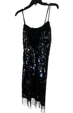 Women Size 6 Guess sequin black Purple Swirl Dress Sleeveless Strapless