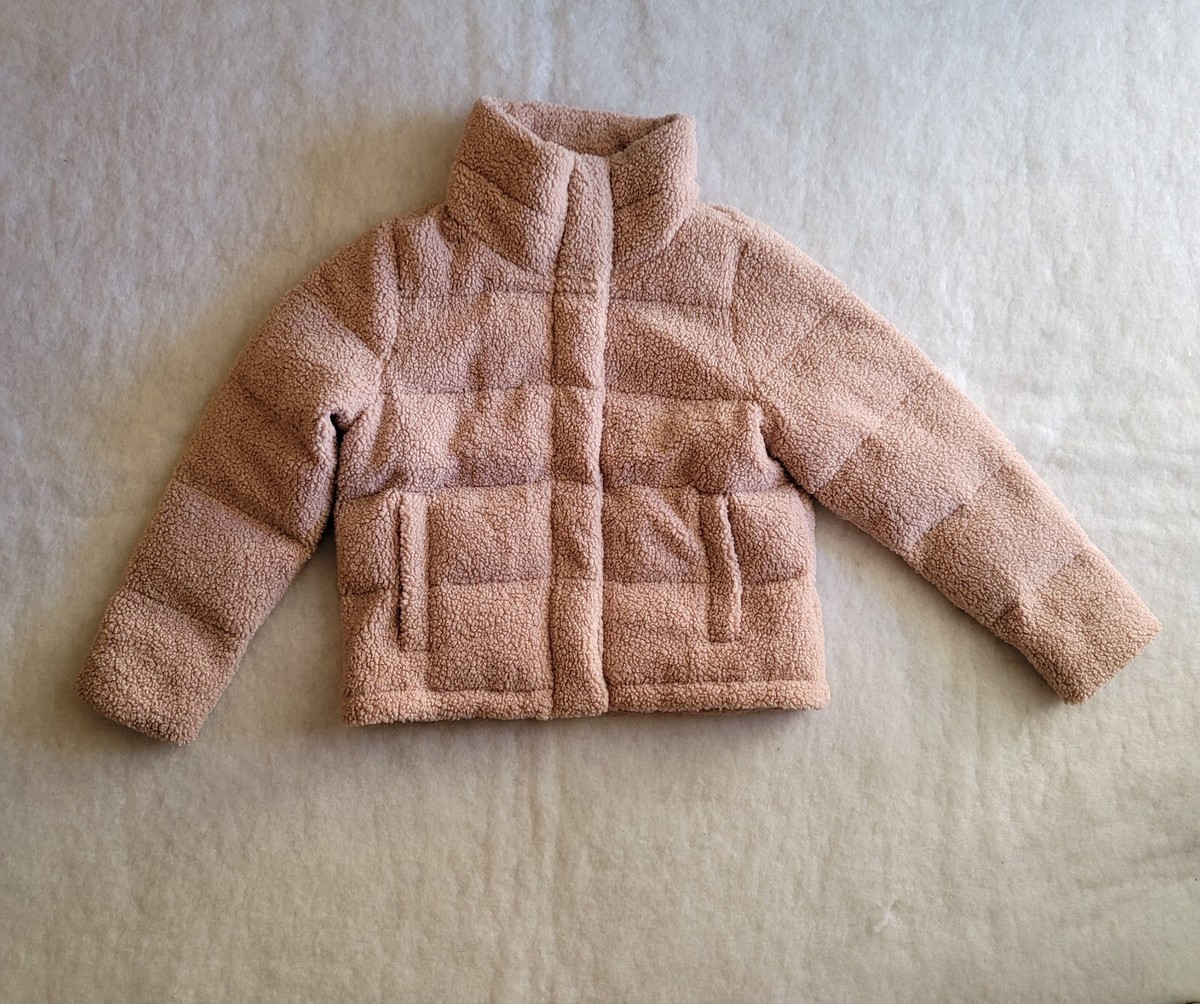 Abercrombie Fitch Women Pink Zip w/ Snap Buckle Sherpa Ultra Puffer Jacket  Sz L