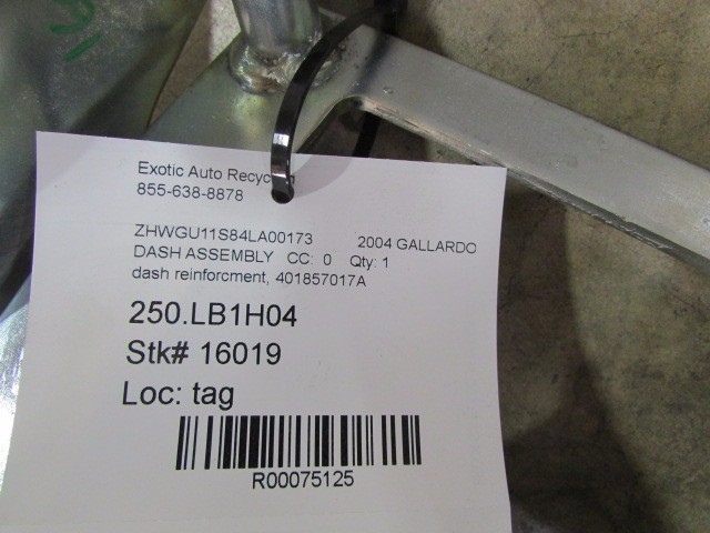 Lamborghini Gallardo, Dash Assembly Reinforcement, Used, P/N 401857017A