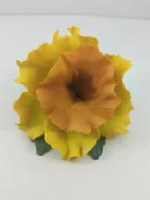 Vintage Capodimonte Daffodil Flower on Leaf Monte Rosa Italy Bisque 5" W