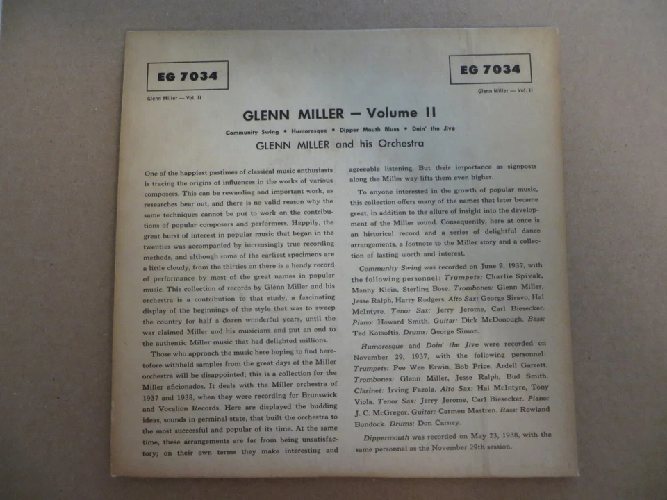 Glenn Miller & His Orchestra – Volume II - Epic EG 7034 7" EP VG/VG Foto 2 de 4
