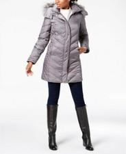 Kenneth Cole Faux-fur-trim Down Cheveron Puffer Coat Size Xxl In Grey Bnwt