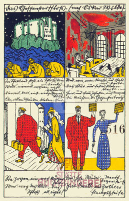 Wiener Werkstatte Postcard 516 Moriz Jung, Ghost Castle Oscar Wilde 1911 COPY