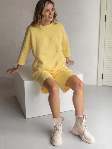 Summer 100% Cotton Sets Women Two PiecesT Shirts & High Waist Shorts - Picture 12 of 29