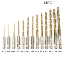 6.35mm Shank HSS Twist Drill Bits 13PC/Set Metal Drill for Wood Plastic Aluminum