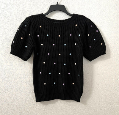 English Factory Black Knit Pastel Polka dots Short sleeves Casual Sweater Tops S