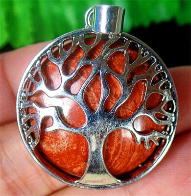 28x7mm Alloy Inlay Natural Red Jasper Round Healing Pendant Bead BQ66041