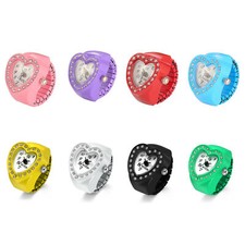Heart Shape Rhinestone Dial Ring Watch Elastic Band Analog Quartz Finger Watches
