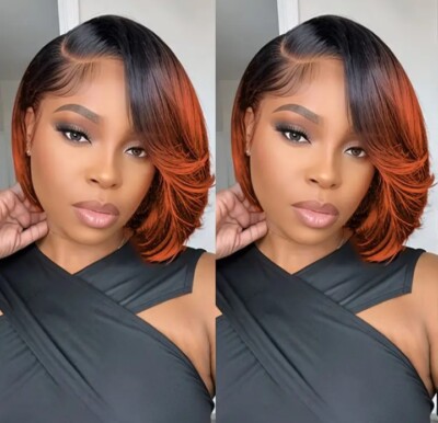 Women's Brazilian Human Hair Lace Front Wig, 13x4 Short Bob Pixie Cut,...