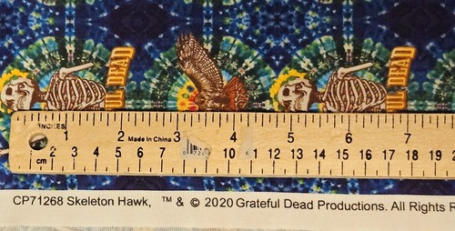 Grateful Dead Skelton Hawk, Tie Dye Cotton Fabric Full Yard 36X44 New IN Stock - Picture 2 of 2