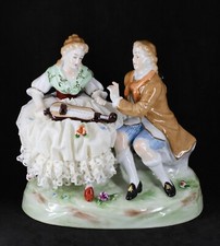 Unterweissbach Figur Tüll Porzellan Dame Barock bunt Kavalier Paar Blumen 