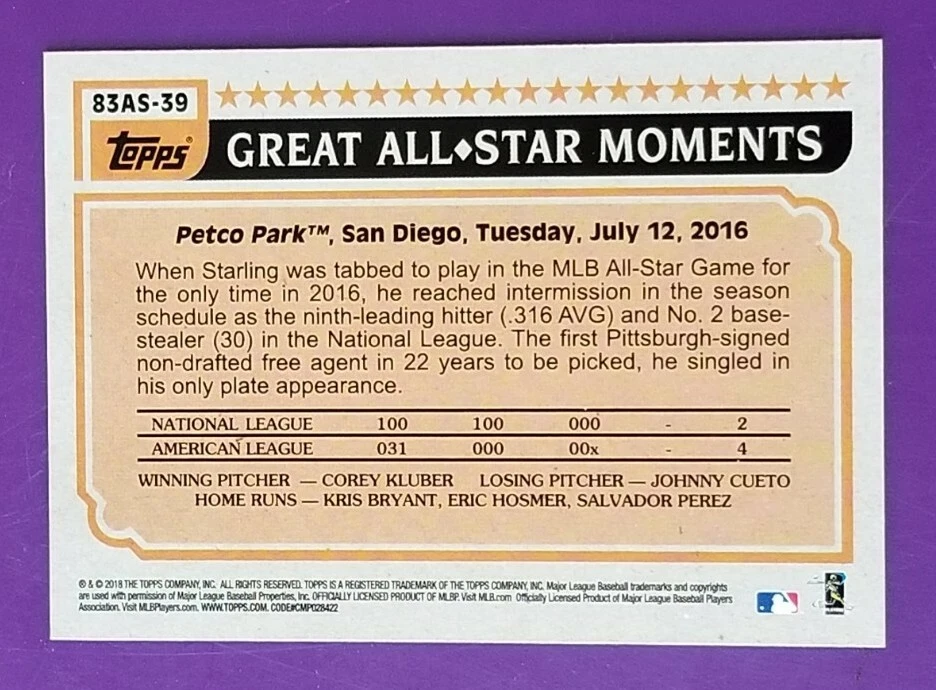 2018 Topps Series 2 1983 Baseball All-Stars #83AS-39 Starling Marte - Image 2 of 2