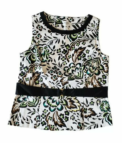DORBY Black & White Multi-Color Sleeveless Belted Top Size 12 Floral Back Zip - 第 1/5 張圖片