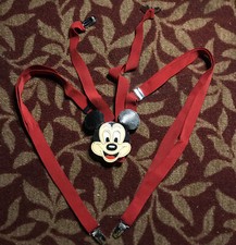 Vintage Mickey Mouse Suspenders Leather Red Kids Size Unisex EUC