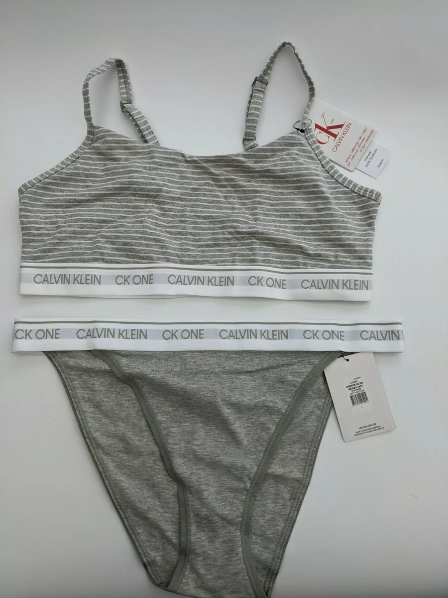 Set of CALVIN KLEIN CK One Unlined Bralette & Brazilian Briefs in Grey -  SIZE L