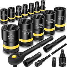 Lug Nut Remover Tool Kit 19Pc 10-25mm Stripped Bolt Extractor Socket Set 1/2"