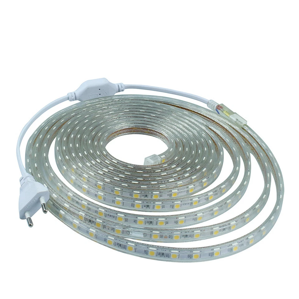 5050 Tira de Luz LED 1M-20M 220V 60LEDS/M Cinta Flexible Cuerda Impermeable Exterior Foto 3 de 4
