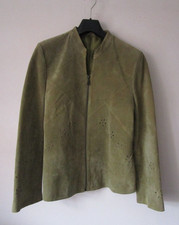 Berkertex 14 Olive Green Nubuck Suede Leather Jacket Flower Relief Jacket