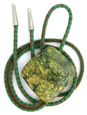175.35 Carat Green Spiderweb Turquoise Cabochon 2 1/3 Inch Bolo Tie EBS7325/2425