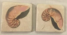 Tiles Lot of 2  4 " Spiral Sea Shells Seashell Bathroom Stone Tumbled Travertine