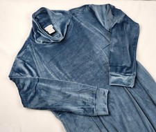 Softies Velour Cowl Neck Lounge Lounger Dress Nightgown Blue Size XL 46" Long
