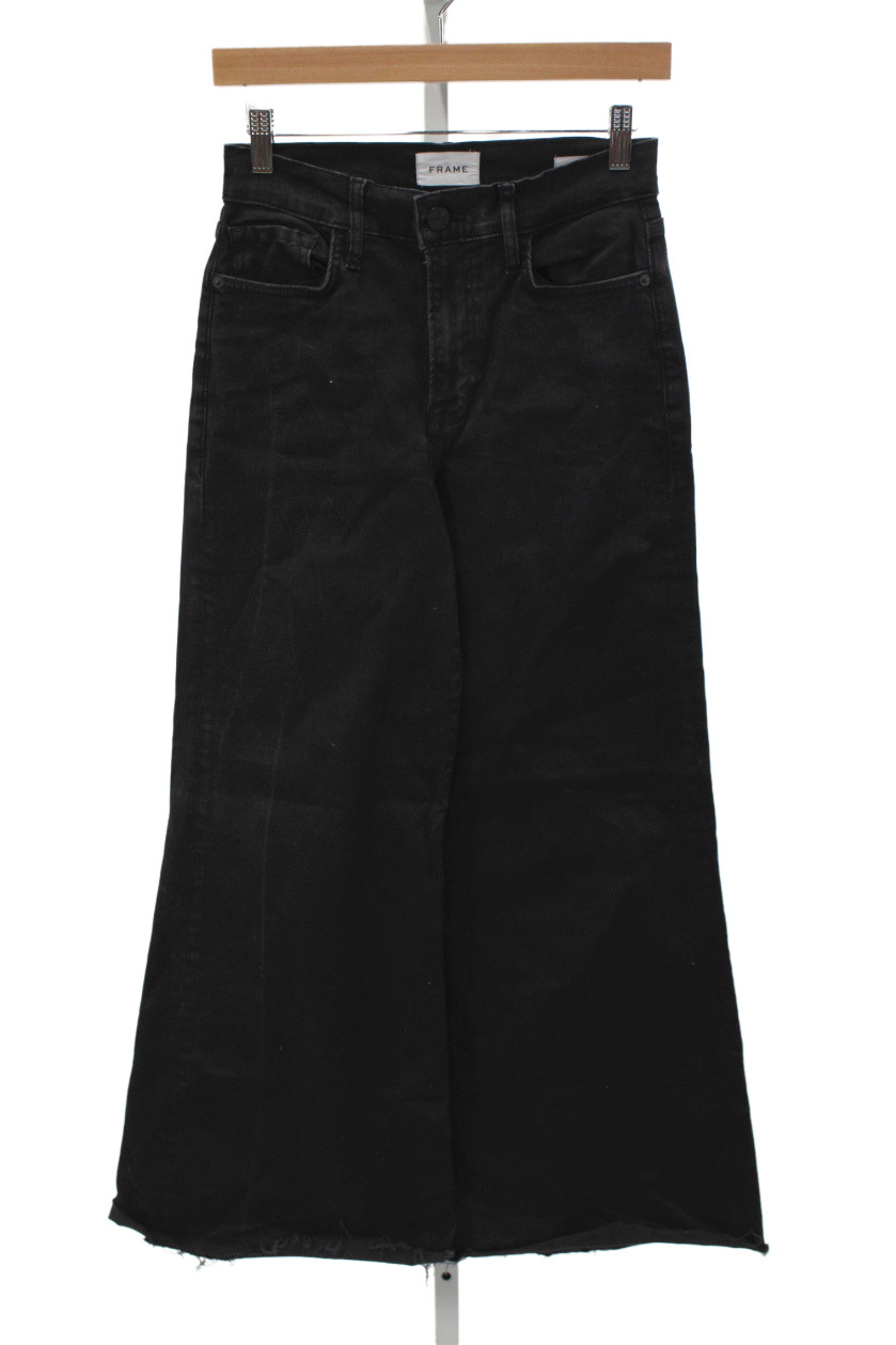 Frame Women Wide-Leg Black High Rise Cotton Jeans Size 27Free Shipping in US $100+ Orders | $6.95 Orders Below