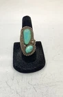 Sterling Silver 925 Turquoise Ring Southwestern Leaf Motif Size 5 8.5g