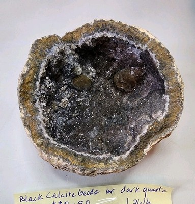 Geode Smoky Quartz Calcite Crystal Mineral Specimen 1lb 5oz 4 Inch Diameter