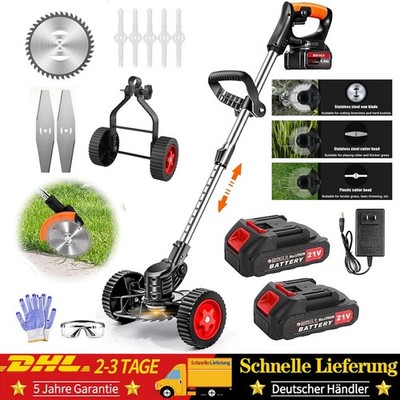Elektro Akku-Rasentrimmer Mit 2 Akku Ladegerät Freischneider Motorsense 1200W DE