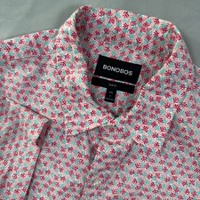 Bonobos Mens Riviera Shirt Sz L Long Slim Fit Pink Teal Leaf AOP Golf Athletic