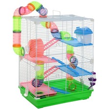 Pawhut 5 Tier Hamster Cage Carrier Habitat w/ Exercise Wheels, Green