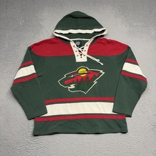Minnesota Wild Old Time Hockey Lacer Hoodie Jersey Men Large Green Sweatshirt
