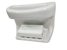 Vintage White Ceramic Soap Dish Tray Shower Washcloth Holder Mid Century Modern
