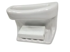 Vintage White Ceramic Soap Dish Tray Shower Washcloth Holder Mid Century Modern