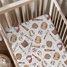Baseball Sports Theme Pattern Baby Sheets for Crib, Unisex Baseball Gloves Ha...