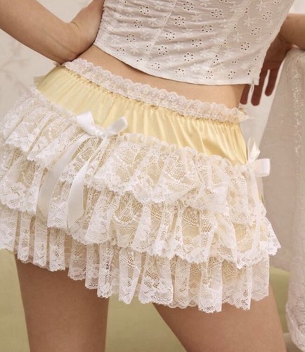 Satin & Tiered Chiffon Lace, Pleated Ruffle, Multi-Tiered Cake Panties XL NEW