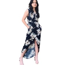 ASTR The Label Floral Wrap Maxi Dress Black Size L