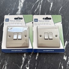 X2 BG Nexus Metal Brushed Steel Double Light Switch 20A 16AX 2 Way - New NBS42