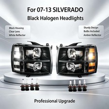 Black Headlights For Chevy Silverado 1500 2500hd 3500hd 2007-2014 Lr Wbulbs